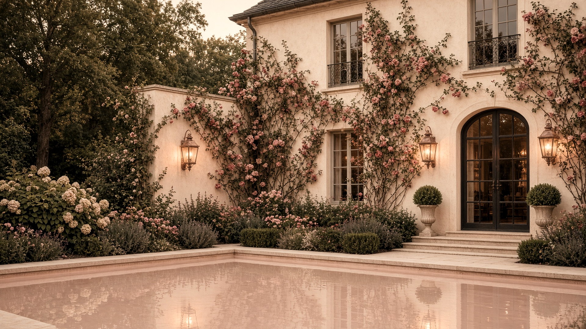 A terrace with roses